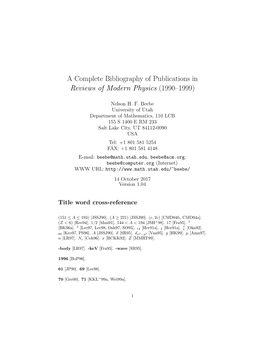 A Complete Bibliography of Publications in Reviews of Modern Physics (1990–1999)