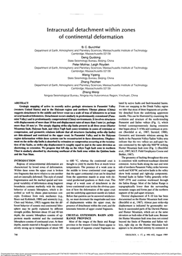 Intracrustal Detachment Within Zones of Continental Deformation