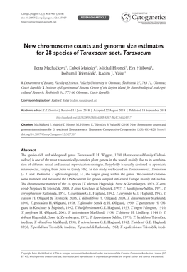 New Chromosome Counts and Genome Size Estimates for 28 Species of Taraxacum Sect