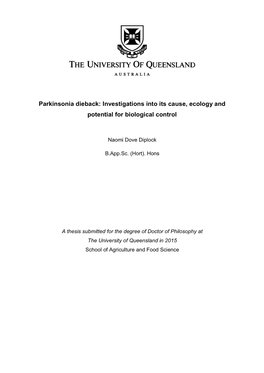 Parkinsonia Dieback: Investigations Into Its Cause, Ecology and Potential for Biological Control