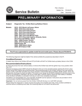 Service Bulletin PRELIMINARY INFORMATION