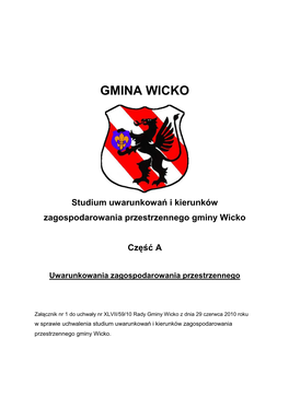 GMINA WICKO Studium Uwarunkowań I Kierunków Zagospodarowania Przestrzennego Gminy Wicko Część a Uwarunkowania Zagospodarowania Przestrzennego