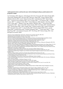 1 Anthropometric Factors and Thyroid Cancer Risk by Histological Subtype