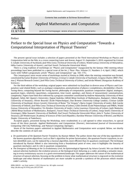 Preface to the Special Issue on Physics and Computation ‘‘Towards a Computational Interpretation of Physical Theories’’