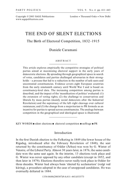 THE END of SILENT ELECTIONS the Birth of Electoral Competition, 1832–1915