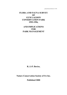 Flora and Fauna Survey of Gum Lagoon Conservation Park 1995-1996