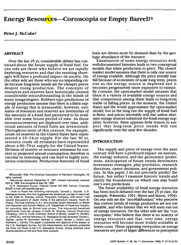 Energy Resources ___.Cornucopia Or Empty Barrel?