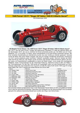 Ferrari 125 F1 "Sieger GP Italien 1949 # 8 Alberto Ascari" Rolf Stratemeyer 2006