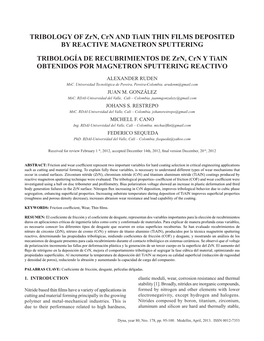 TRIBOLOGY of Zrn, Crn and Tialn THIN FILMS DEPOSITED by REACTIVE MAGNETRON SPUTTERING