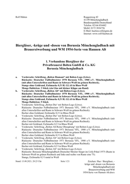 Borussia Mönchengladbach Mit Brauereiwerbung Und WM 1954-Serie Von Hannen Alt