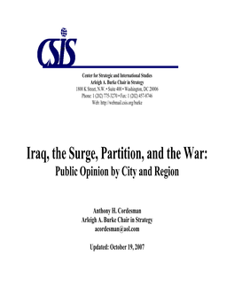 Iraq, the Surge, Partition, and the War: Public Opinion by City and Region