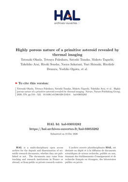 Highly Porous Nature of a Primitive Asteroid Revealed by Thermal Imaging