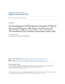 An Investigation of the Seismic Hazards of the El Paso-Juarez Region