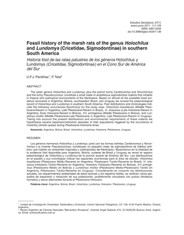 Fossil History of the Marsh Rats of the Genus Holochilus