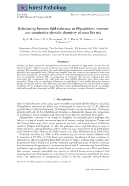 Relationship Between Field Resistance to Phytophthora Ramorum And