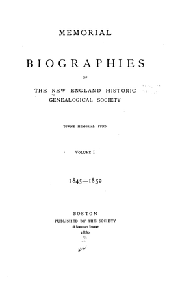 Memorial Biographies of the New England Historic Genealogical