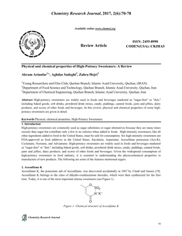 Chemistry Research Journal, 2017, 2(6):70-78 Review Article