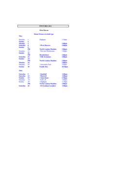 FIXTURES 2011 First Eleven Home Fixtures in Bold Type