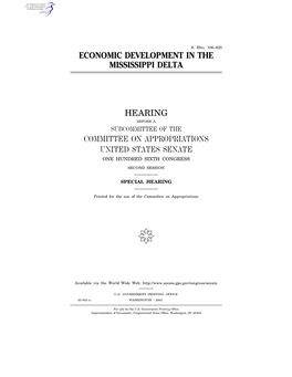 Economic Development in the Mississippi Delta Hearing Committee on Appropriations United States Senate