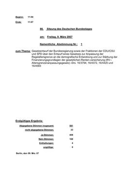 Freitag, 9. März 2007 Namentliche Abstimmung