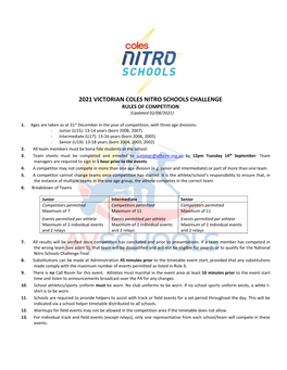 2021 VICTORIAN COLES NITRO SCHOOLS CHALLENGE RULES of COMPETITION (Updated 02/08/2021)