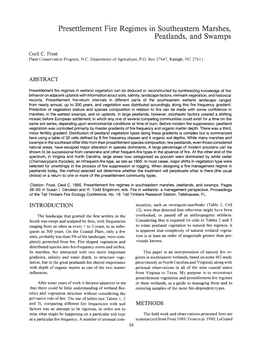 Presettlement Fire Regimes in Southeastern Marshes, Peatlands, and Swamps