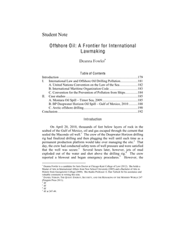 Student Note Offshore Oil: a Frontier for International Lawmaking