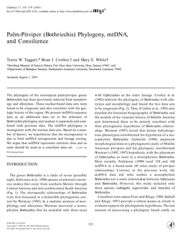 Palm-Pitviper (Bothriechis) Phylogeny, Mtdna, and Consilience