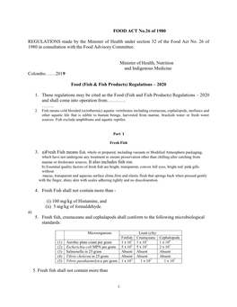 Food (Fish and Fish Products) Regulations – 2020 and Shall Come Into Operation From………… ……