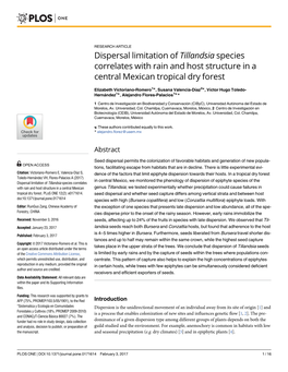 Dispersal Limitation of Tillandsia Species Correlates with Rain and Host Structure in a Central Mexican Tropical Dry Forest