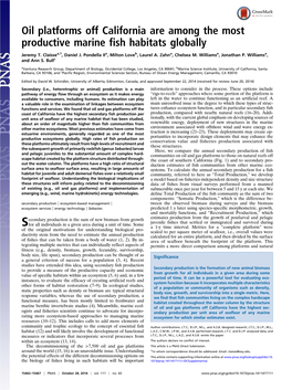 Oil Platforms Off California Are Among the Most Productive Marine Fish Habitats Globally