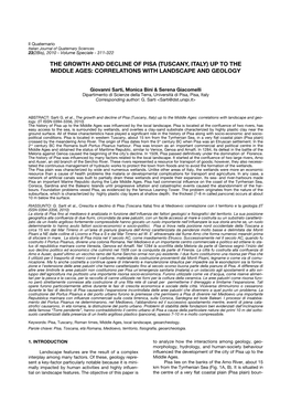 The Growth and Decline of Pisa (Tuscany, Italy) up to the Middle Ages: Correlations with Landscape and Geology