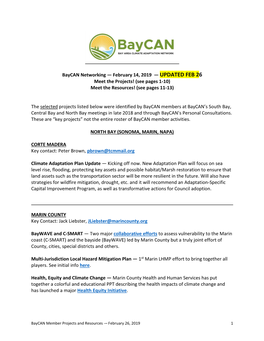 Baycan Networking — February 14, 2019 — UPDATED FEB 26 Meet the Projects! (See Pages 1-10) Meet the Resources! (See Pages 11-13)