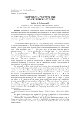 Hopf Decomposition and Horospheric Limit Sets