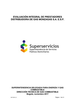 Evaluación Integral Distribuidora De Gas Monzagas S.A. E.S.P