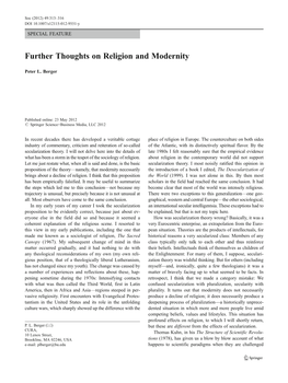 Further Thoughts on Religion and Modernity