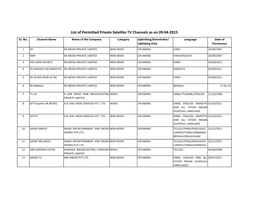 List of Permitted Private Satellite TV Channels As on 09-04-2015