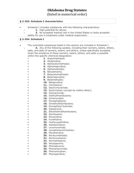 Oklahoma Drug Statutes (Listed in Numerical Order)