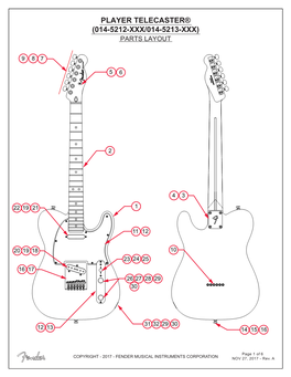 Player Telecaster® (014-5212-Xxx/014-5213-Xxx) Parts Layout