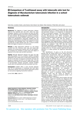 Comparison of T-Cell-Based Assay with Tuberculin Skin Test for Diagnosis of Mycobacterium Tuberculosis Infection in a School Tuberculosis Outbreak