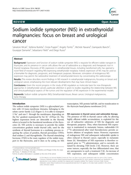 Sodium Iodide Symporter (NIS) in Extrathyroidal Malignancies