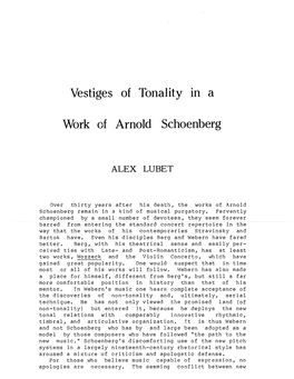 Vestiges of Tonality Work of Arnold Schoenberg