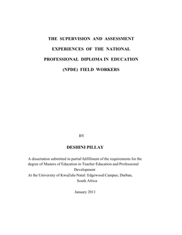The Supervision and Assessment Experiences of the National Professional Diploma in Education Field Workers