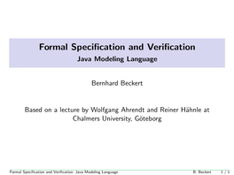 Formal Specification and Verification