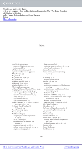 Iraq and the Crimes of Aggressive War: the Legal Cynicism of Criminal Militarism John Hagan, Joshua Kaiser and Anna Hanson Index More Information