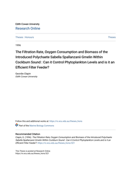 The Filtration Rate, Oxygen Consumption and Biomass of The