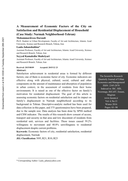 A Measurement of Economic Factors of the City on Satisfaction And