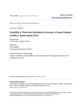 A Faunal Analysis of Okrn-1, Banks Island, N.W.T