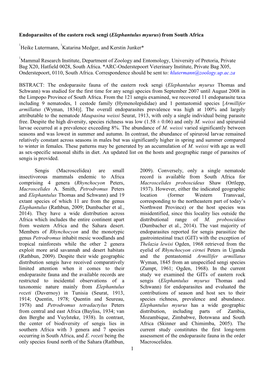 1 Endoparasites of the Eastern Rock Sengi (Elephantulus Myurus) from South Africa Heike Lutermann, Katarina Medger, and Kerstin