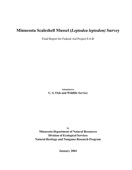 Minnesota Scaleshell Mussel (Leptodea Leptodon) Survey